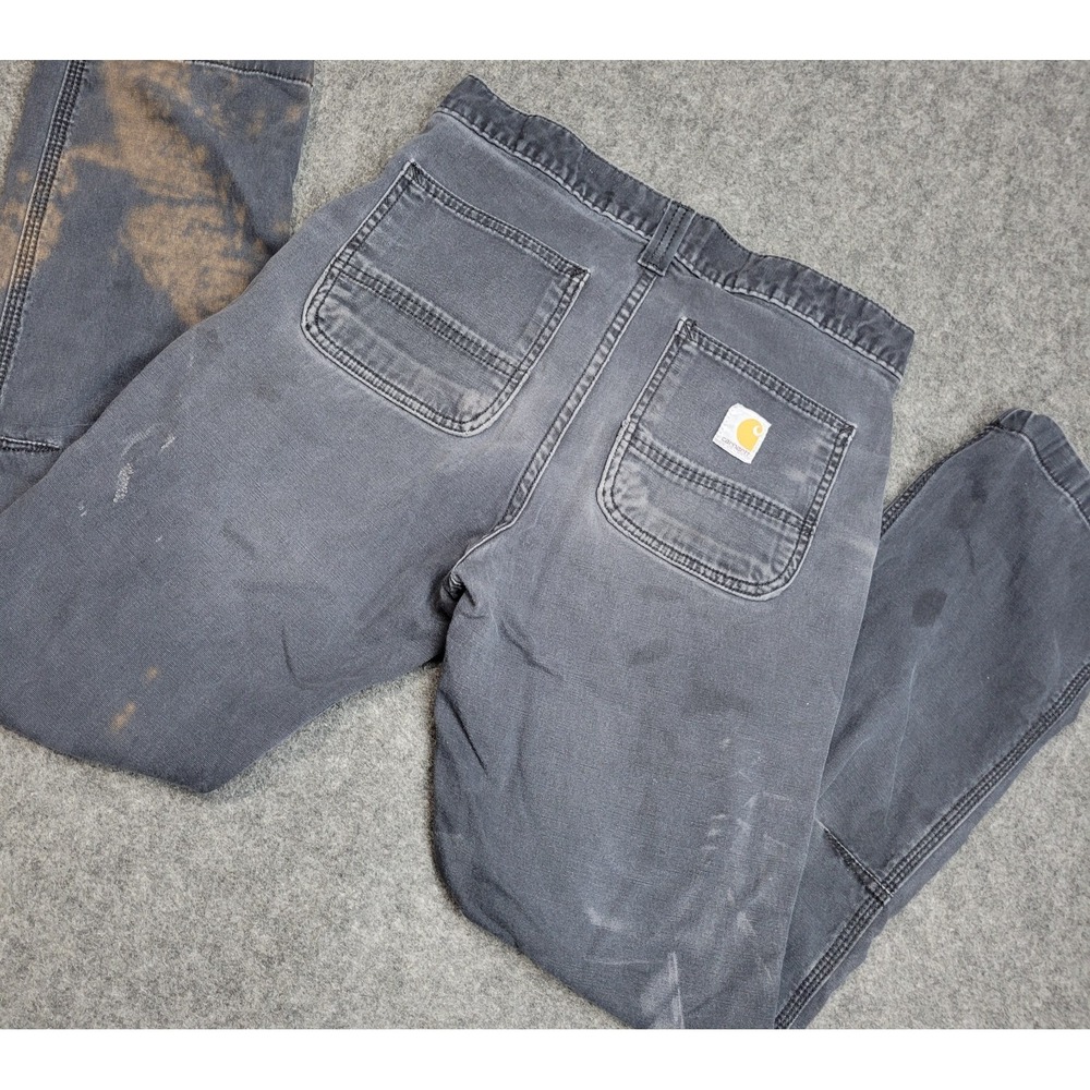 Carhartt Pants Mens 30x30 Gray Durable Canvas Workwear Double Knee Trashed